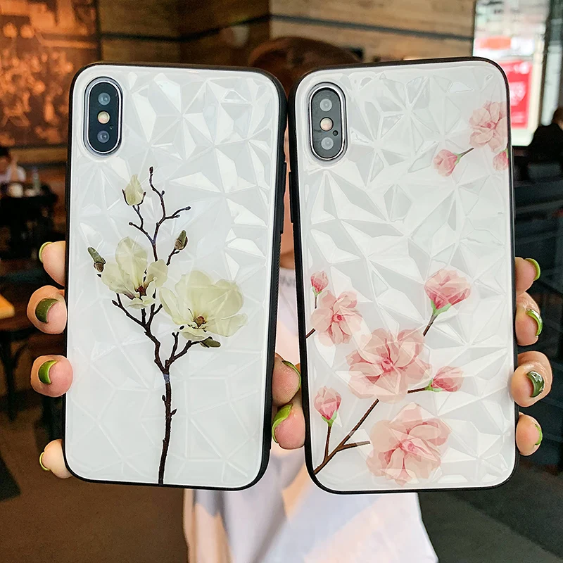 Глянцевый чехол с 3D алмазным цветком для Huawei P30 P20 Mate 20 Pro Honor 8X 10 lite V10 V20 Nova 3 3i 4 P Smart