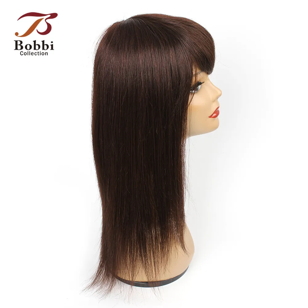 Bobbi коллекция прямые Remy человеческие волосы парик с челкой Кружева Корона Цвет 4 темно-коричневый 16 дюймов машина сделана шапка регулируемые ремни