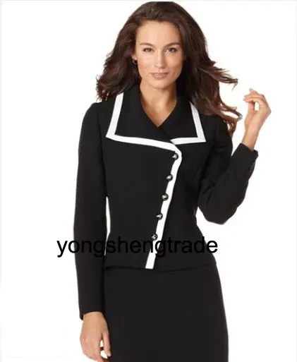 Черный Костюм Женщин Новых Прибытия Костюмы Асимметричный Кнопку Пиджак и Юбка