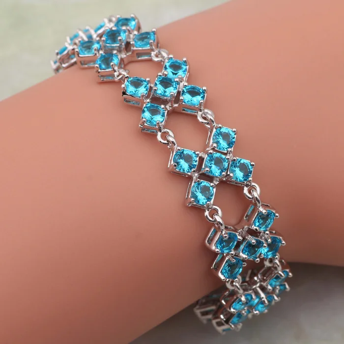 

New 2021 Gallant Silver Color Bracelets & Bangles Sky Blue Cubic Zirconia Stone Fashion Jewelry 18cm 7.08 Inch B190