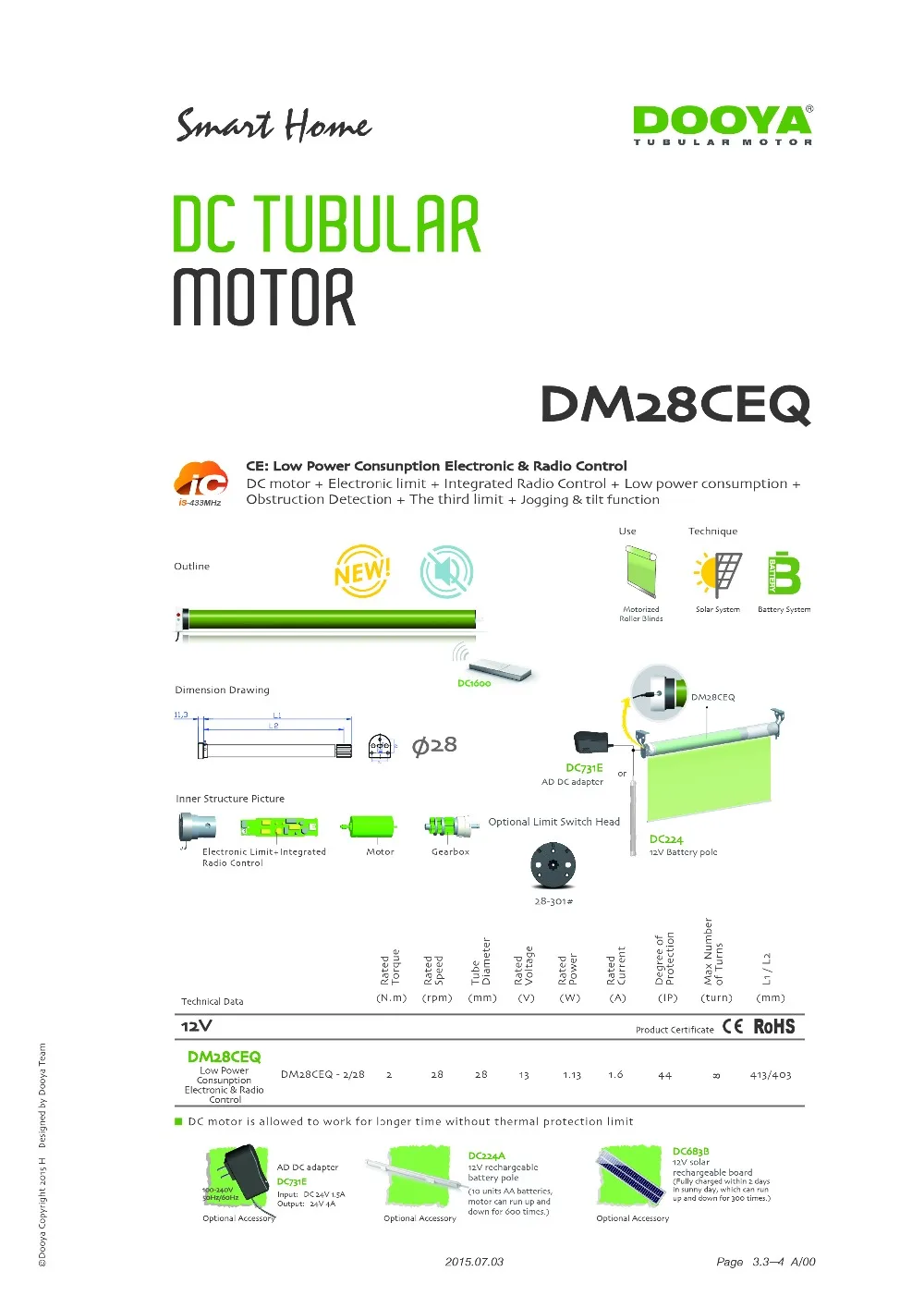 Dooya трубчатый двигатель DM25CE DM28CEQ панели солнечных батарей полюс батареи адаптер