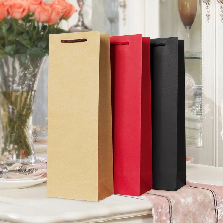 100pcs 12*8*36cm Portable Gift Paper Bag Single Wine Bottle with Handle lin4032 | Дом и сад