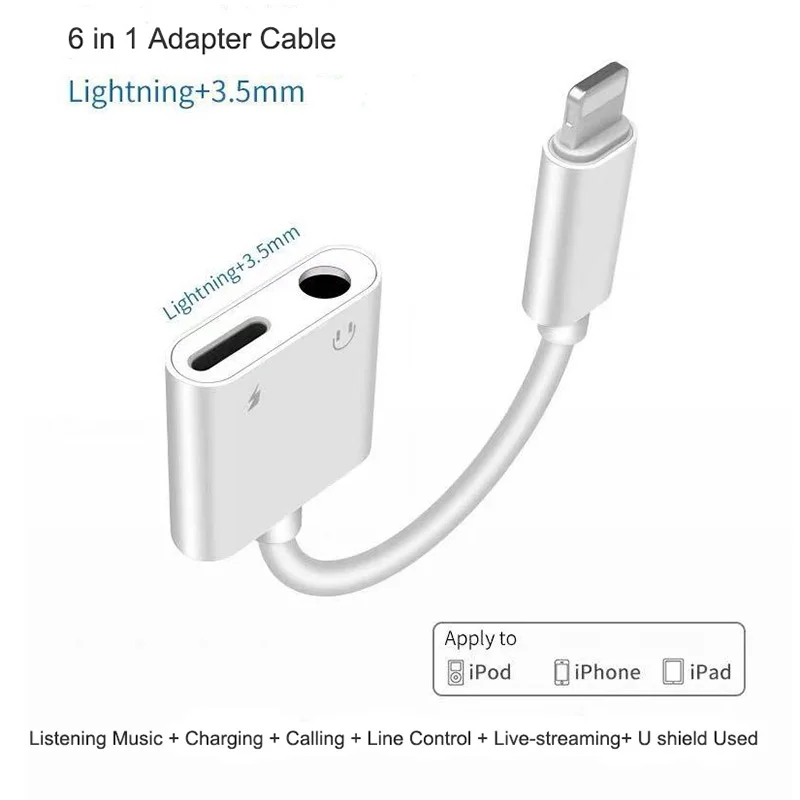 6 в 1 Lightning 3 5 мм разъем адаптера Jack Splitter AUX аудио зарядное устройство вызова кабель