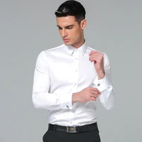 high quality 2021 brands new regular fit shirts for men business long sleeve cufflink cotton solid color camisas de hombre