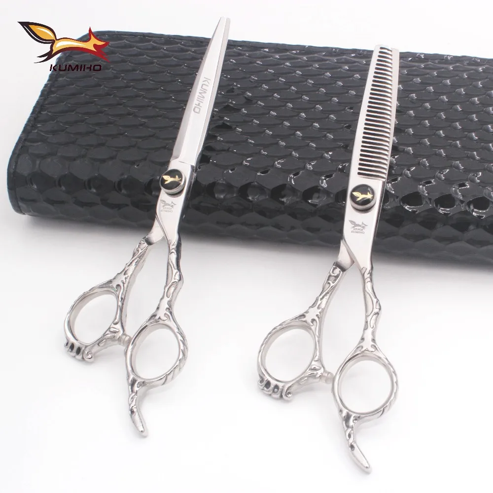KUMIHO high quality hair scissors set 6inch barber cutting and thinning for hairdressing with offset handle | Красота и здоровье