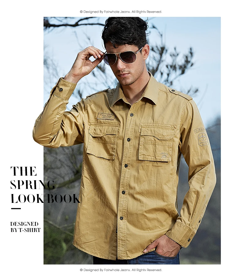 Мужская хлопковая рубашка с длинным рукавом в стиле милитари|party dress shirts|brand shirtdress