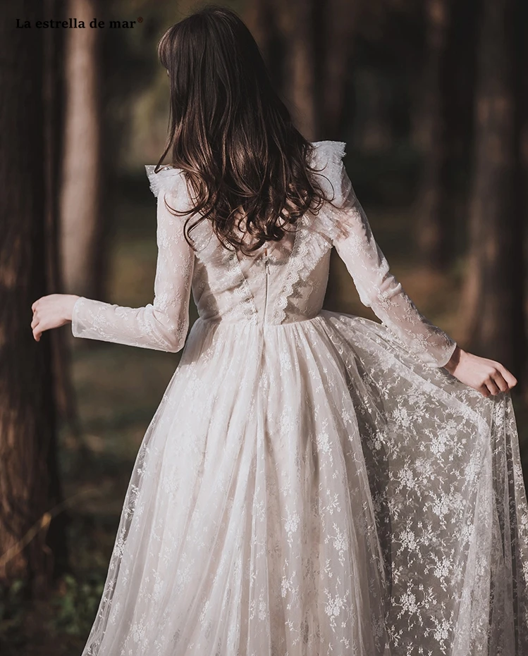 Abiti da sposa2019 Новое кружевное платье с высоким воротом и длинными рукавами трапециевидной формы цвета слоновой кости свадебное платье в стиле бохо со шлейфом brautkleid Ретро накидка de mariee