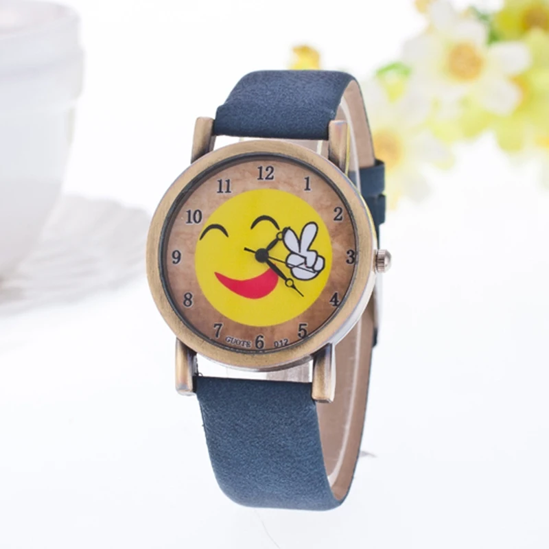 2018 Fashion Brand Quartz Watches Expression Pattern Cartoon Watch Women Casual Vintage Leather Girls Kids Wristwatches Clock | Наручные