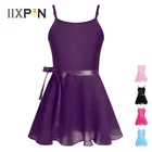 Детское балетное трико для гимнастики для девочек, трико на бретельках, шифоновая юбка-пачка с завязками, балетные платья для танцев