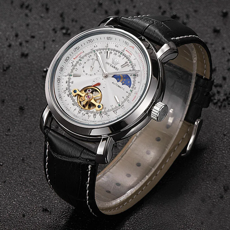 Tourbillon Мужские часы Топ бренд Роскошные автоматические механические кожа военные