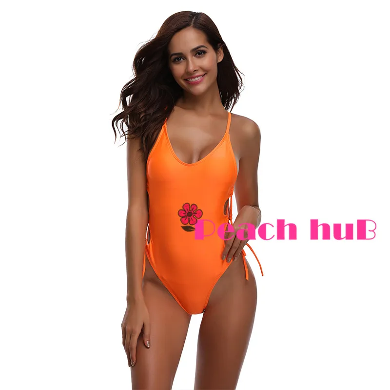 Женский спортивный купальник большого размера с открытой спиной яркие оранжевые