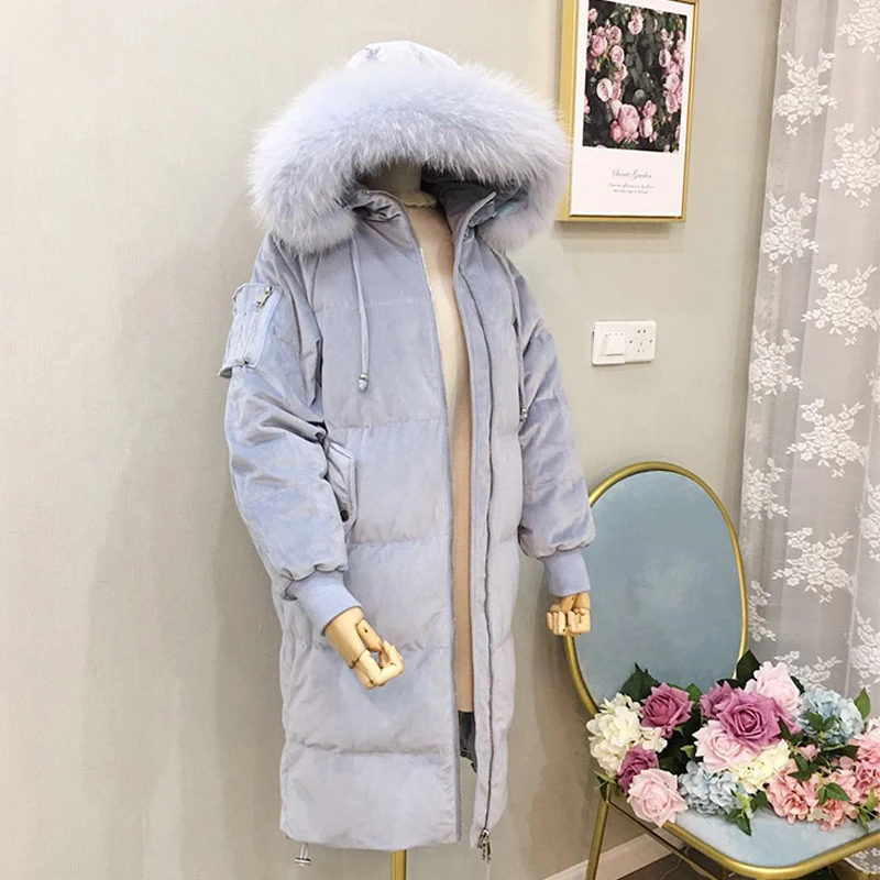Большая зимняя куртка с воротником из натурального меха женские парки новинка 2018