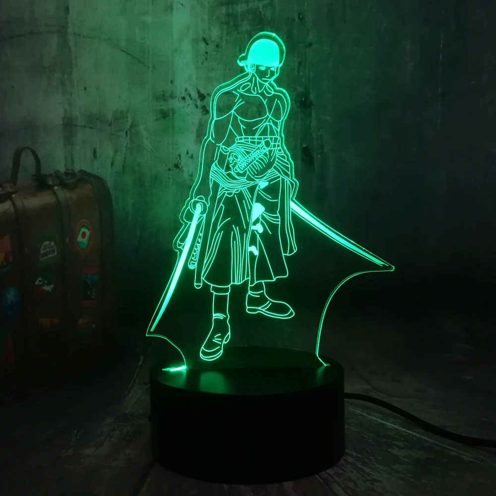 Roronoa Zoro Япония аниме цельный 3D иллюзия светильник 7 цветов Светодиодная