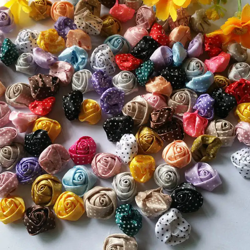 50 шт./лот 15 мм DIY Розочка Цветок Смешанная точка лента роза для детской одежды или