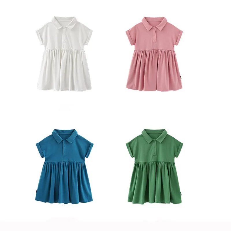 Summer Girls Baby Dress Clothes Turn-down Collar Kids Cotton Pleated Children School 100% Princess Dresses | Детская одежда и