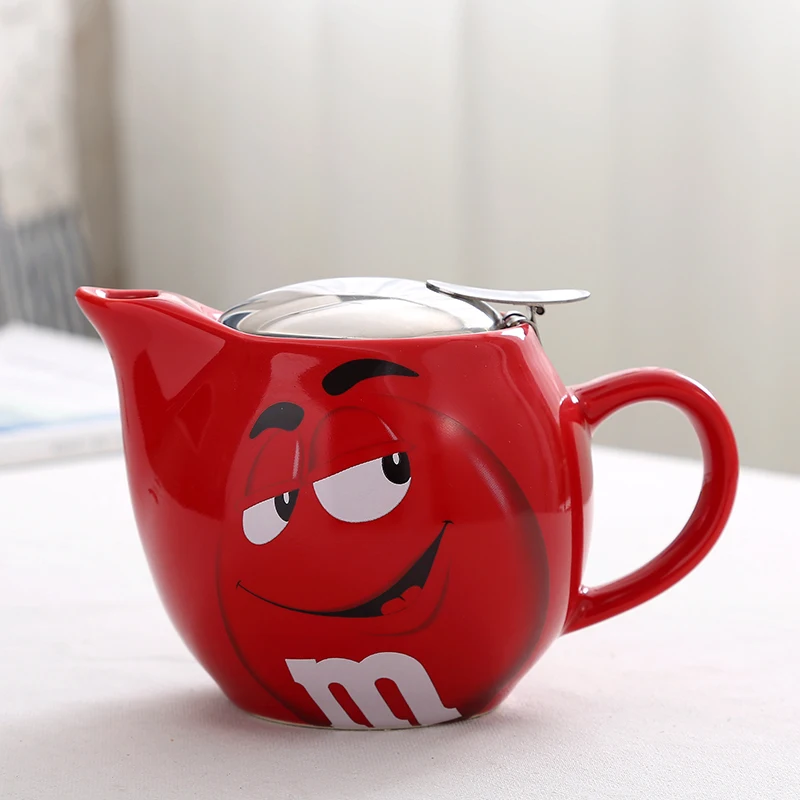 1 M& M кофе чай горшок мультфильм чайник с металлическим фильтром милый выразительный чайник большой емкости творческий посуда для напитков - Цвет: 1