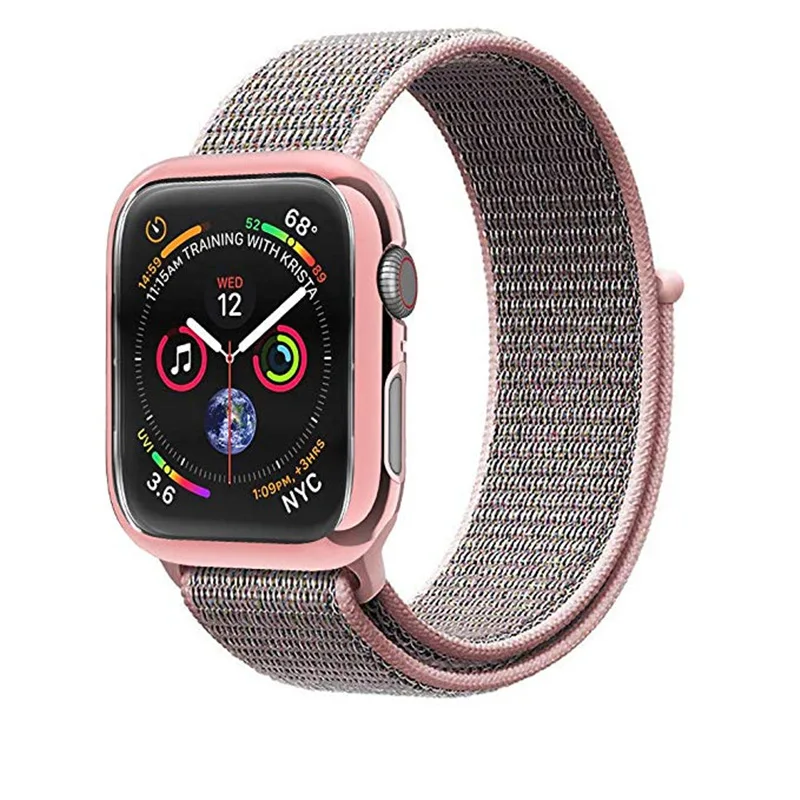 ASHEI из мягкого нейлона и шифона со вставками в полоску, ремешок+ чехол для Apple Watch 4 полоса 40 мм 44 мм с покрытием из ТПУ Защитный чехол ремешок для наручных часов Apple Watch 42 мм, 38 мм