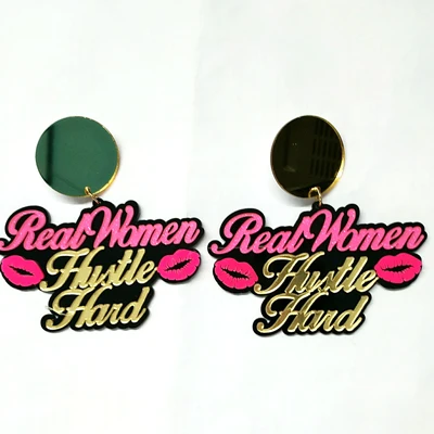 Gold Top Earring Поцелуй для моей суки золото Бамбуковые серьги Модные Акриловые Украшения - Окраска металла: Gold Top Earring