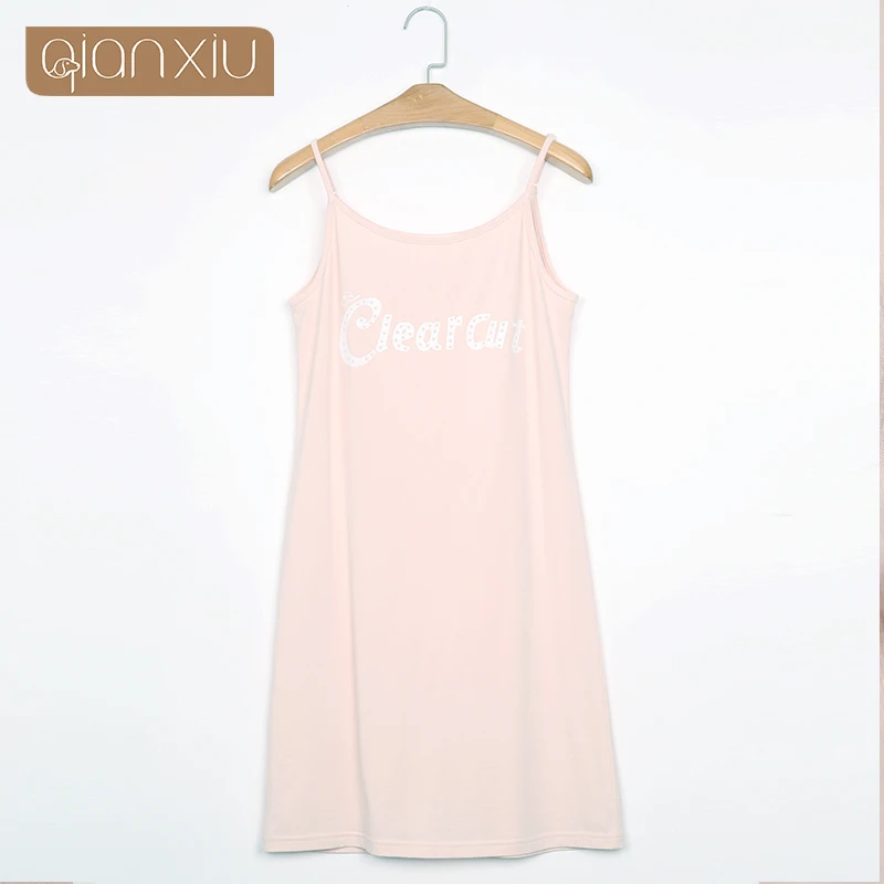 

Qianxiu Condole belt Sleepshirts For Women Letter Homewear Modal Cotton Casual Nightgown 1652