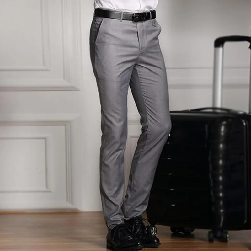 gray Для мужчин Slim Fit плоский передний костюм отдельные брюки формальные свадебные бизнес прямые мужские брюки светло-серый тонкий офис платье брюки - Цвет: gray