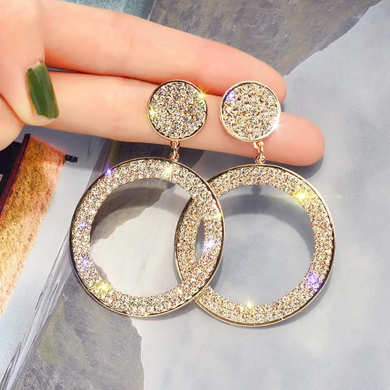 Gold 03 USTAR, круглые серьги-кольца с кристаллами для женщин, современная мода, ювелирные изделия, серьги для женщин, золотой цвет, висячие, геометрической формы oorbellen, подарок - Окраска металла: Gold 03