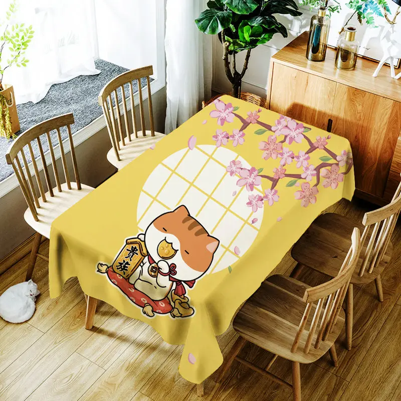 H С изображением из мультфильма Lucky Cat и рыбы печатная скатерть японский Стиль полиэстер водонепроницаемая Скатерть для свадьбы Праздничная скатерть - Цвет: H