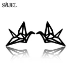 Женские серьги из нержавеющей стали SMJEL, черные геометрические серьги в форме оригами, украшения для девочек, птица Серьга гвоздик