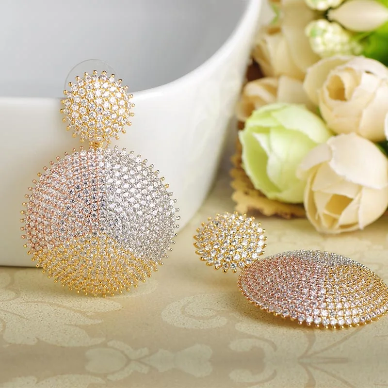 Женский комплект из колье и серёг Blucome трехцветный с подвеской в форме солнца |