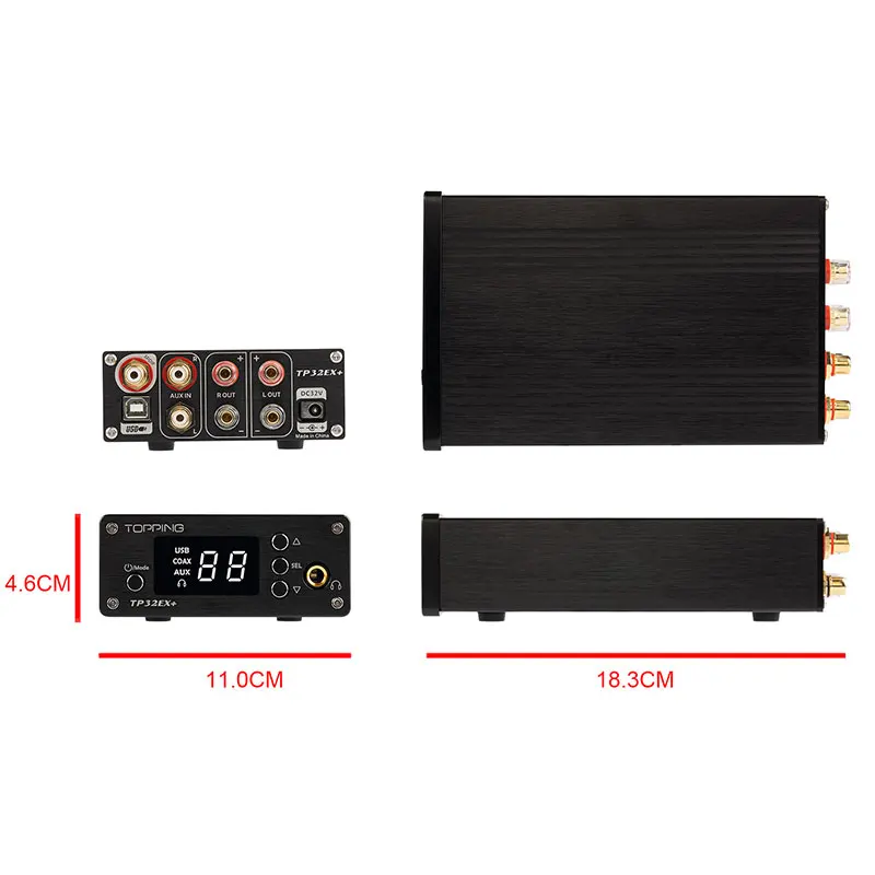 Усилители TOPPING TP32EX + Многофункциональный цифровой HiFi усилитель мощности аудио 75 Вт * 2 с коаксиальным USB DAC
