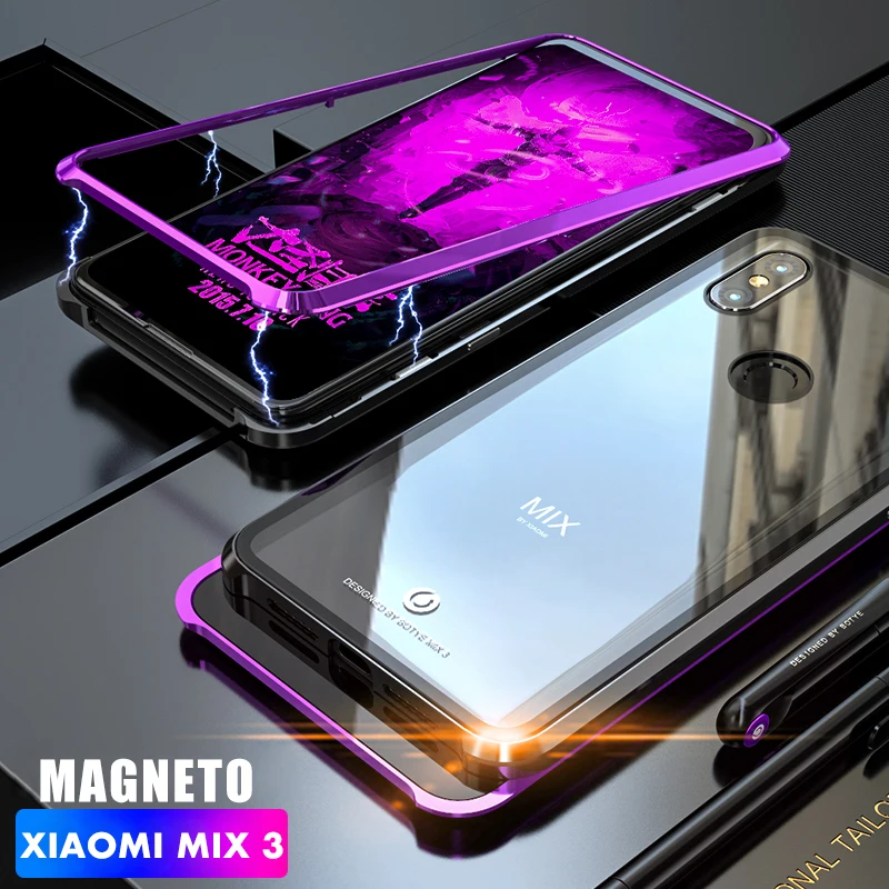 Магнитный чехол ADKO для Mix 3 металлический бампер прозрачное закаленное стекло
