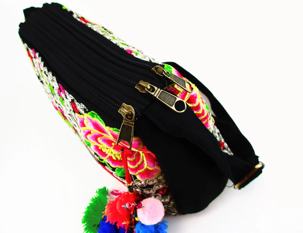 Two-use Vintage Hmong Tribal Ethnic Thai Indian Boho shoulder messenger purse bag embroidery tote pom trim SYS-357 | Багаж и сумки