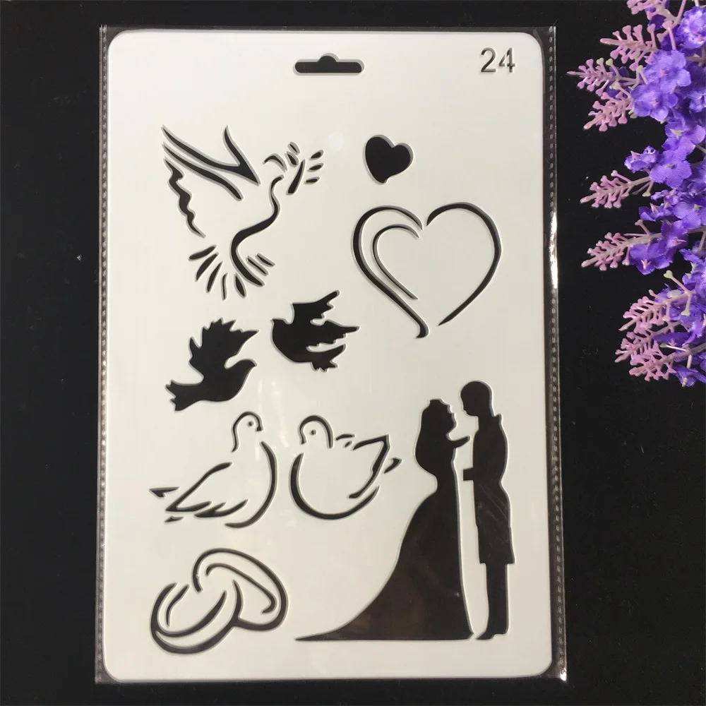 Горячая 26 см Свадебная пара голубь Сердце DIY ремесло наслоение трафареты