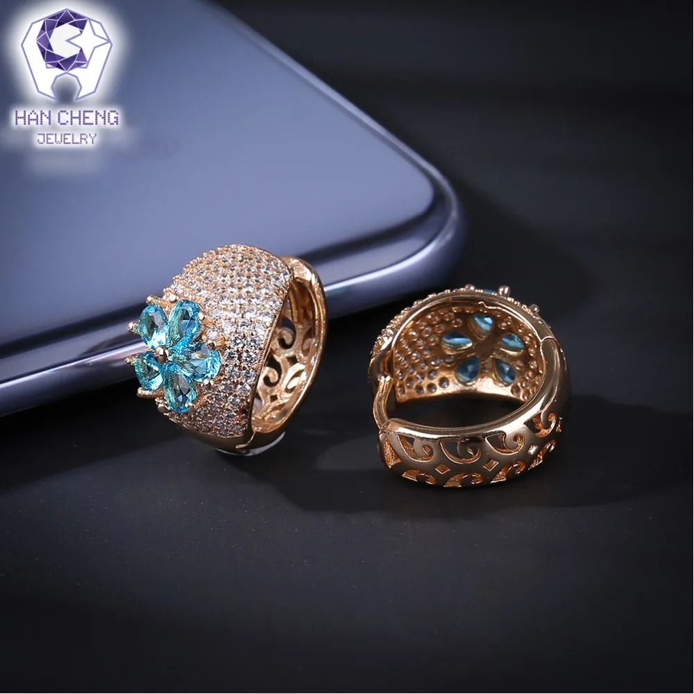 Новинка модные роскошные серьги HanCheng с золотым покрытием кольца цирконием