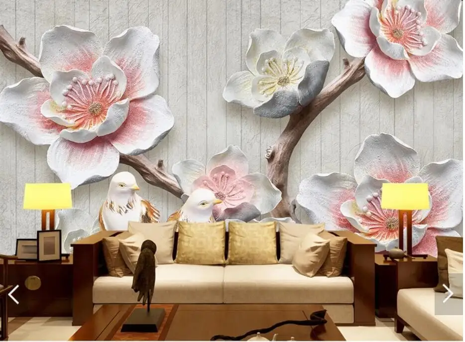 

3D Embossed Plum Blossom Flower Wallpaper Mural HD Printed Photo Wall Murals for Bedroom Floral Wall Paper Roll Wall Coverings