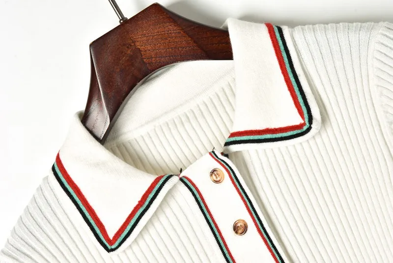 Зима 2018 контрастный Цветной полосатый свитер с отворотом Женский Хлопковый