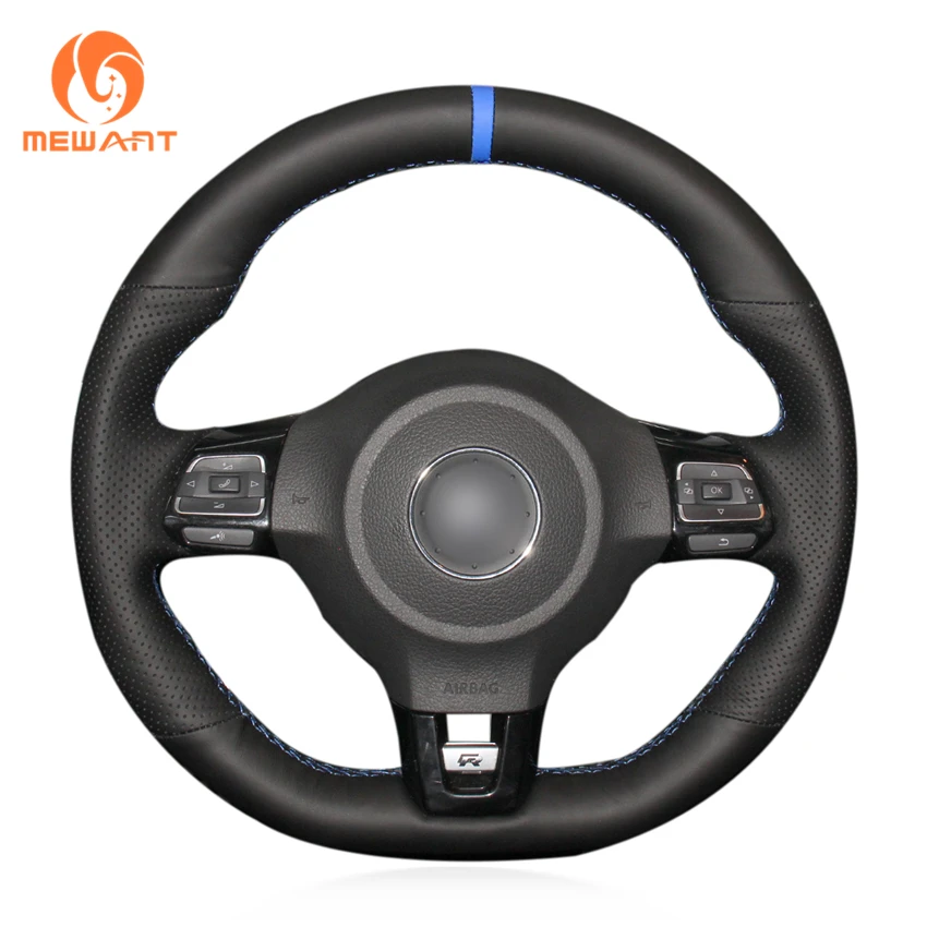 Чехол на руль MEWANT из черной замши и натуральной кожи для Volkswagen VW Golf 6 (VI) GTI Polo (R-Line)