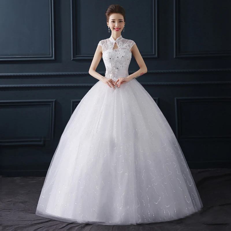 

2017 Brand New Wedding Dresses Ball Gown Formal Wedding Gowns with Cap Sleeve Glamorous High Neck Vestidos De Novia Bridal Gown