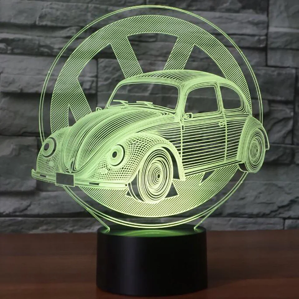 Creative Car Sign 3D light Night Light 7 Color Change Acrylic LED Table Lamp USB light Bedroom as Gift for Decoration Drop Ship