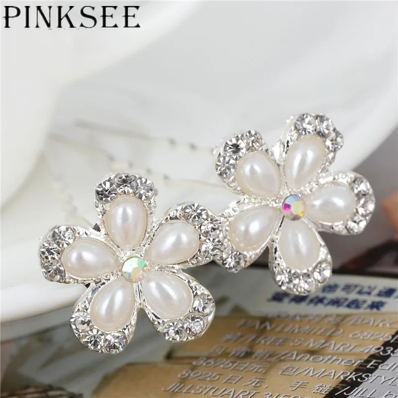 20 шт. жемчужины кристалл свадебные шпильки для волос заколки с пятью лепестками