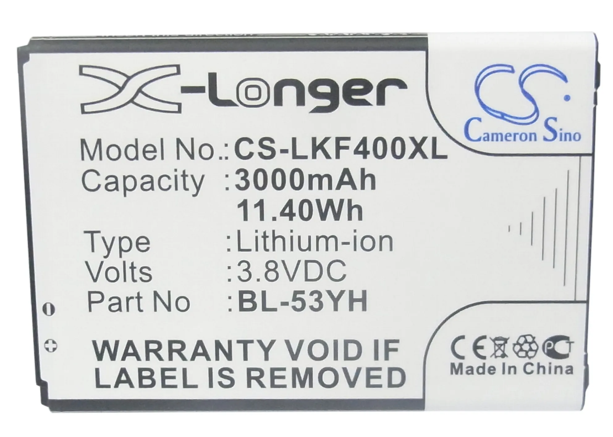 

Cameron Sino 3000mAh Battery BL-53YH for LG D690,D690N,D693,D693N,D830,D850,D851,D855,D855K,F400, F490L,G3,LS990,US990,VS985