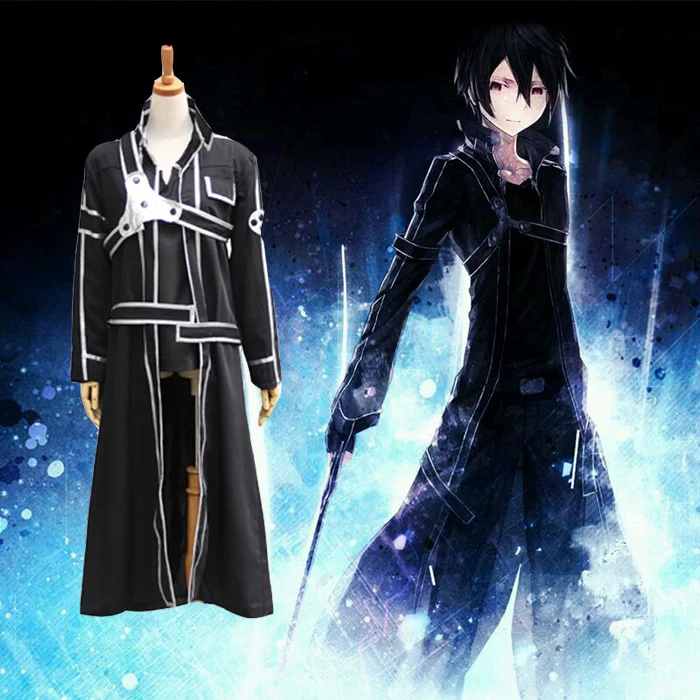 

SAO Sword Art Online Kirito Cosplay Kirigaya Kazuto Costume Halloween Clothing Set Cloak + T-shirt + Accessories