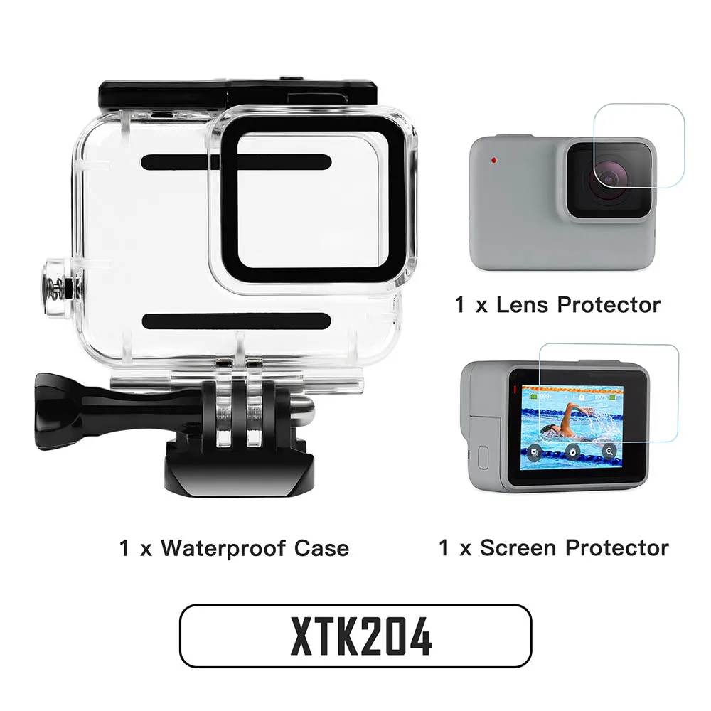 XTK204 Водонепроницаемый чехол для съемки, набор аксессуаров для GoPro Hero 7, серебристый, белый корпус для экшн-камеры, чехол для Go Pro Hero 7, белый, серебристый - Цвет: XTK204