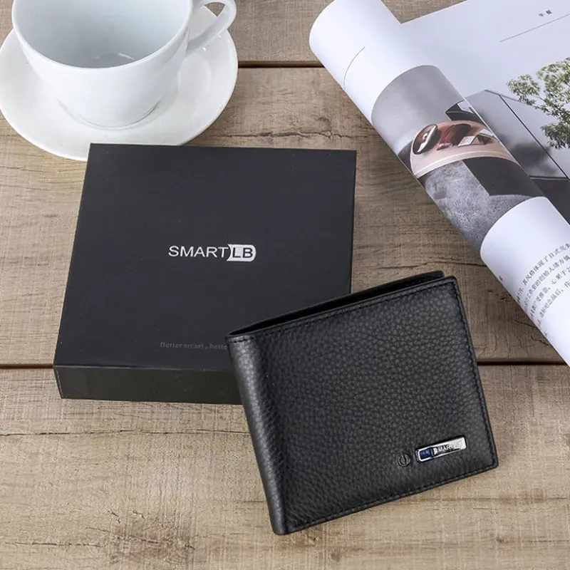 Умный мужской кошелек из натуральной кожи высококачественный с Bluetooth и защитой