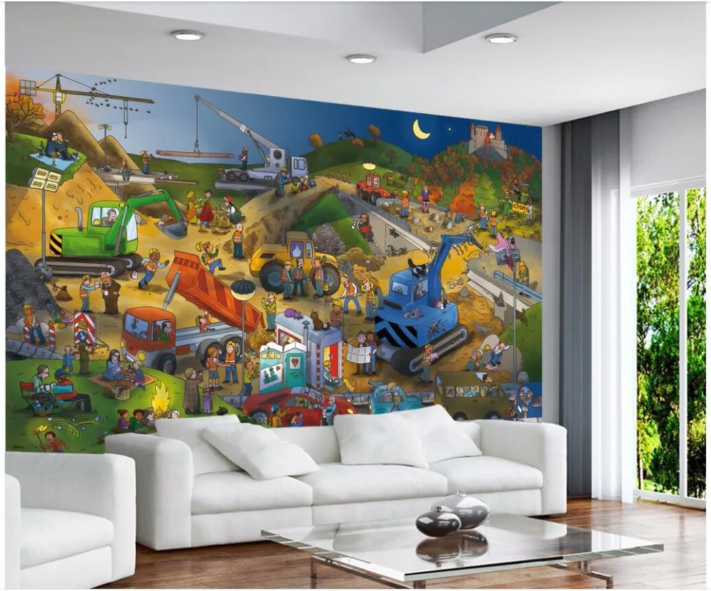 3d обои на заказ современные Мультяшные строительные с изображением рабочих