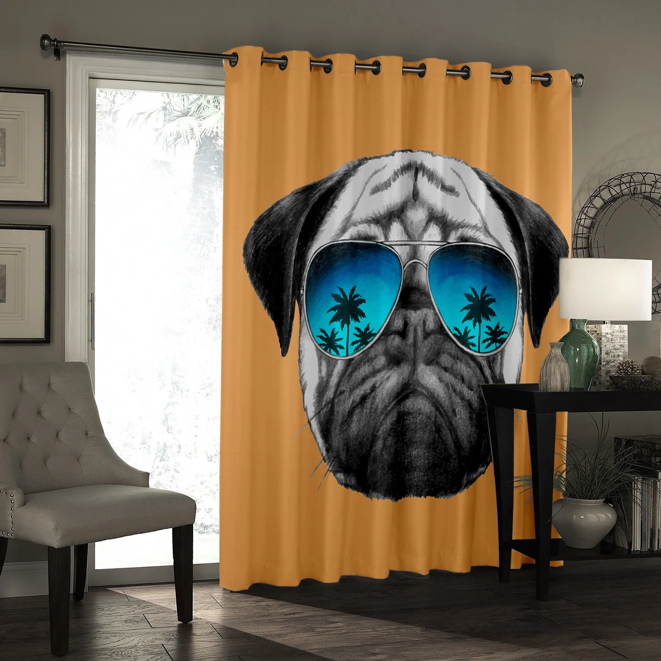 Солнцезащитные очки с Мопсом оранжевые занавески для комнат большие на окна
