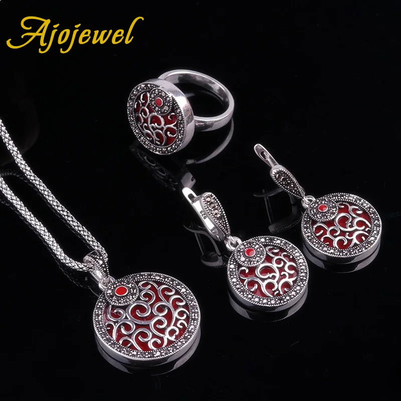 Ajojewel черный Стразы красный/синий ювелирные наборы Винтажные серьги для женщин с