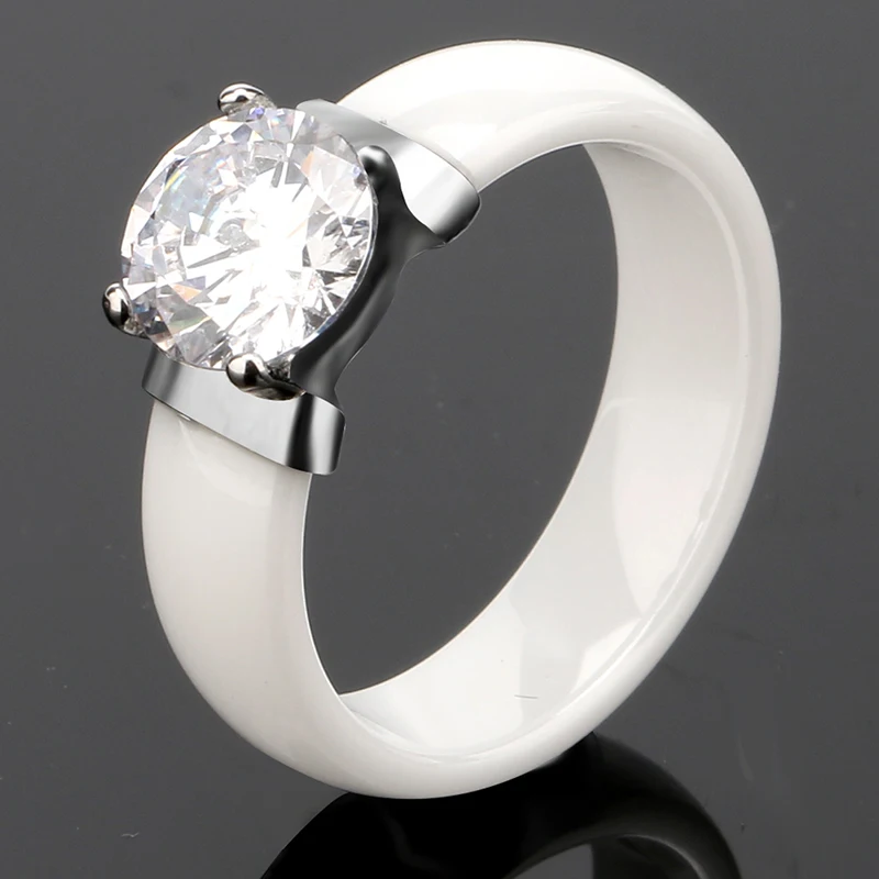 New Fashion Ceramic Jewelry Sets Big Crystal Carat Ring &amp Earrings for Women Black White Wedding Engagement |