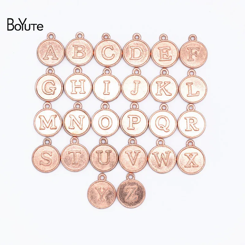 Rose Gold Plated BoYuTe(26 шт./компл.) с надписью 15*12 мм, 5 цветов металлического сплава Алфавит английские буквы для подвесок и аксессуары для изготовления украшений своими руками - Окраска металла: Rose Gold Plated