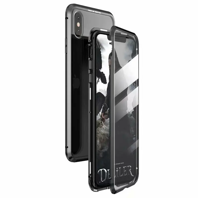 360 градусов Полный Магнитный чехол для iPhone X XS Max XR 8 7 6 Plus Крышка передняя задняя стекло чехол для iPhone 8X6 S плюс Магнит Чехол - Цвет: Black