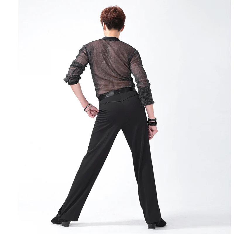 Черные Сатиновые ленты на боку мужские латинские брюки современные Бальные